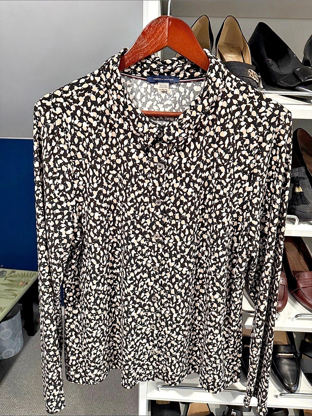 Tommy Hilfiger Animal Print Blouse in Black & Tan Like New